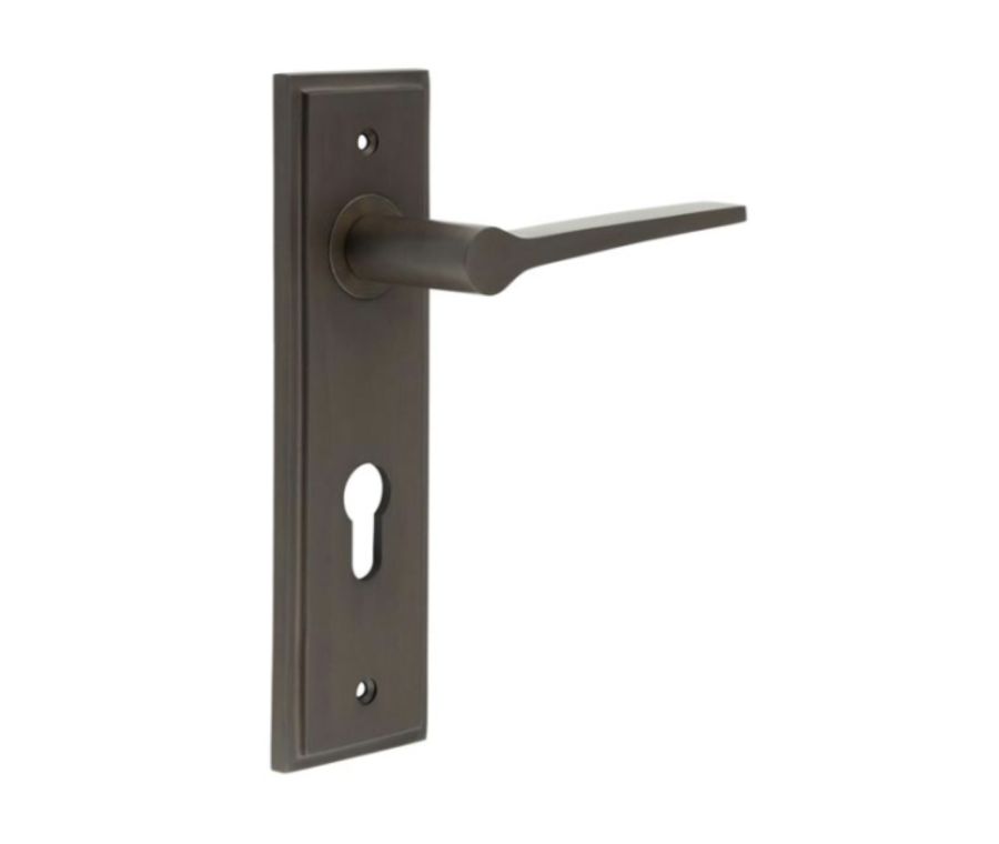 Set Burlington Dark Bronze Knightsbridge Lever on Din Euro Lock Plate c/c 72mm  | BUR20-455DB