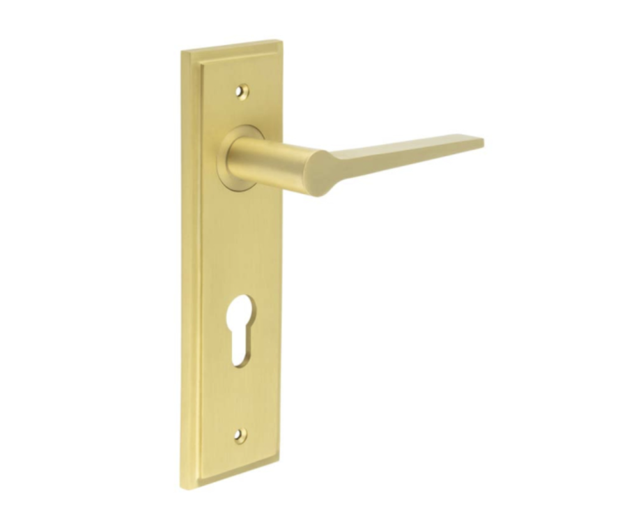 Set Burlington Satin Brass Knightsbridge Lever on Euro Lock Plate c/c 72mm  | BUR20-455SB