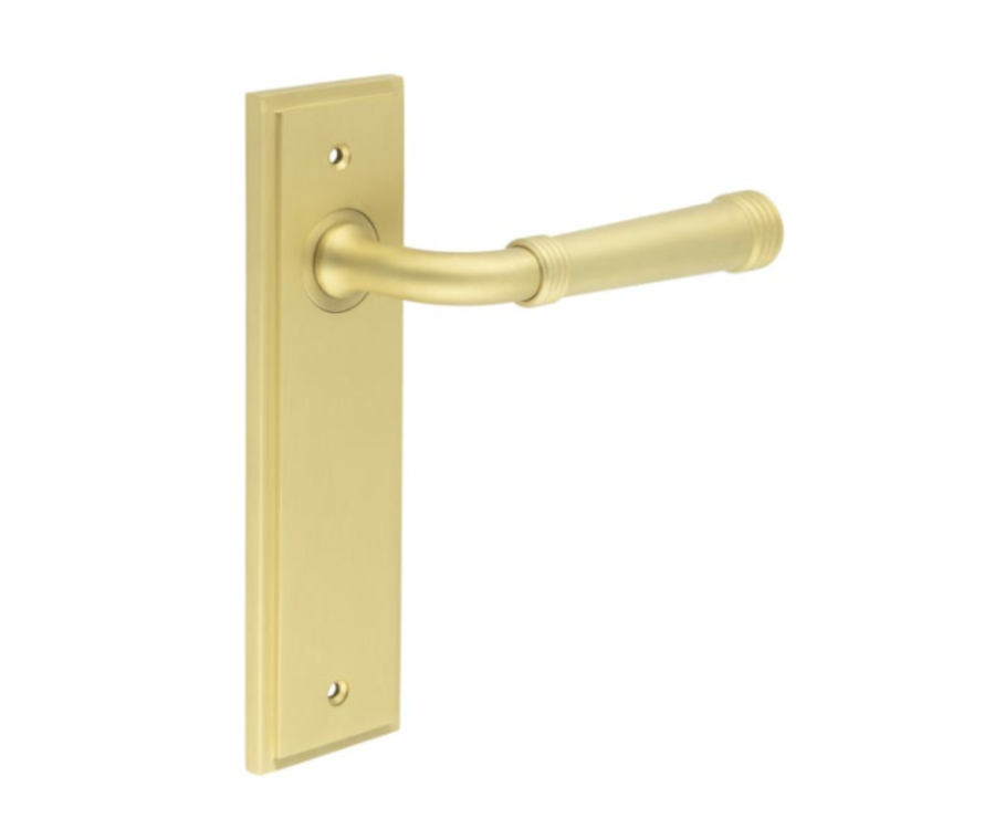 Set Burlington Satin Brass Highgate Lever on Latch Plate | BUR35-450SB