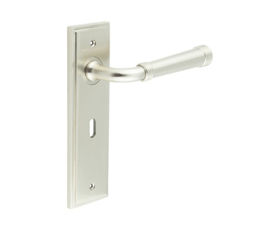 Set Burlington Satin Nickel Highgate Lever on Key Lock Plate  | BUR35-451SN