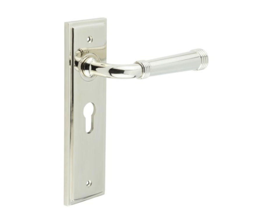 Set Burlington Polished Nickel Highgate Lever on Euro Lock Plate c/c 47.5mm  | BUR35-454PN