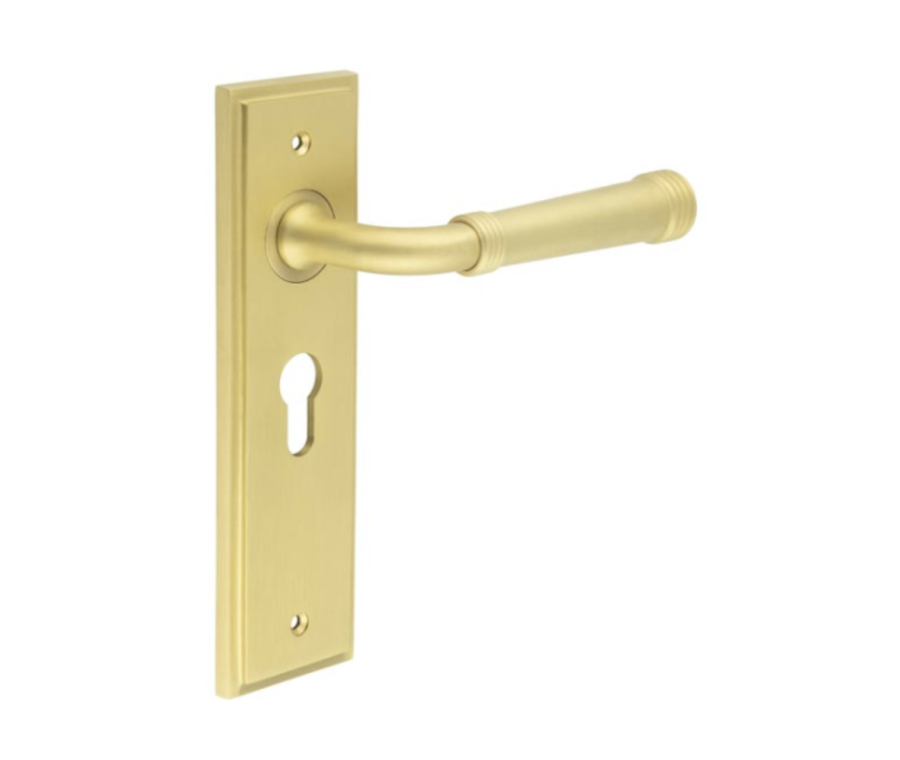 Set Burlington Satin Brass Highgate Lever on Euro Lock Plate c/c 47.5mm  | BUR35-454SB