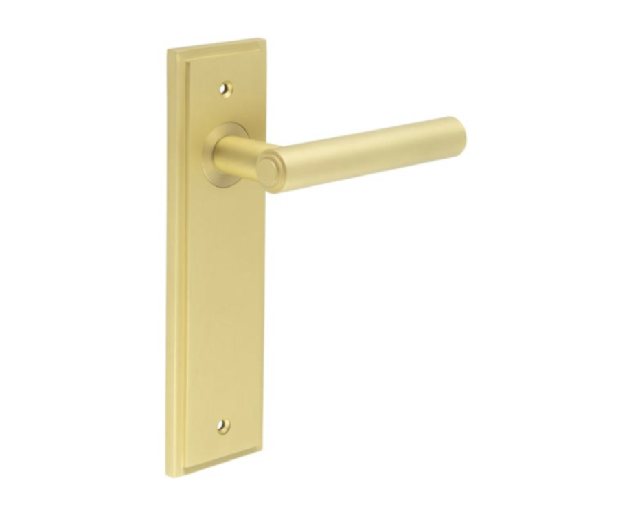 Set Burlington Satin Brass Richmond Lever on Latch Plate | BUR45-450SB