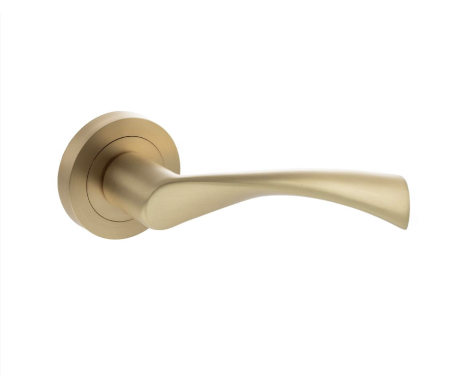 Set Status Satin Brass Colorado Lever on Round Rose | S34RSB