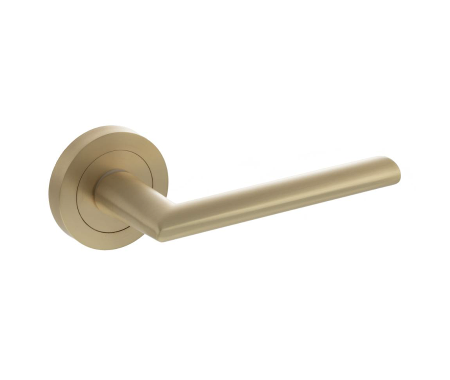 Set Status Satin Brass Alabama Lever on Round Rose | S43RSB