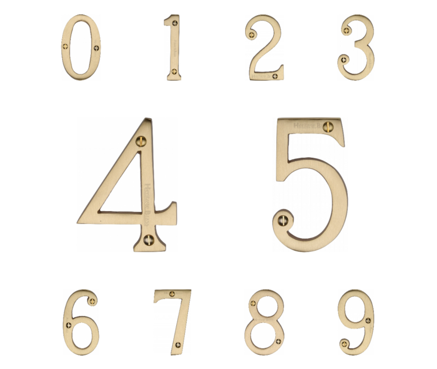 Heritage Brass Satin Brass 76mm Screw Fixing Numerals | C1560SB