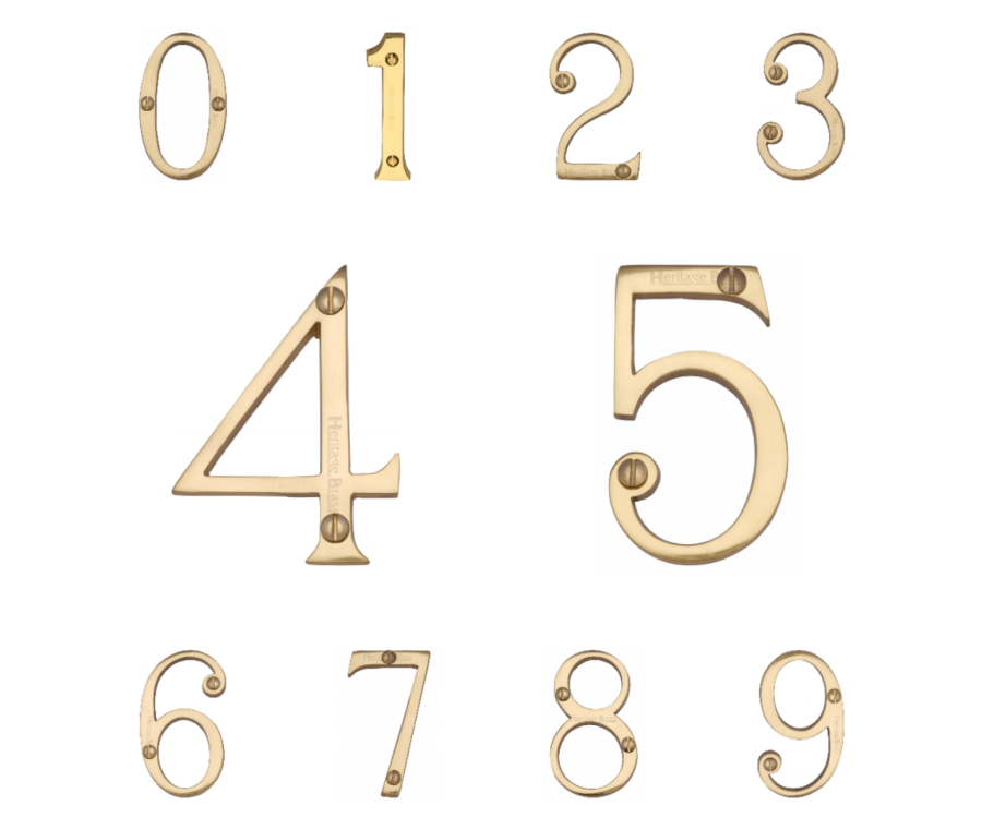 Heritage Brass Polished Brass 76mm Screw Fixing Numerals | C1560PB