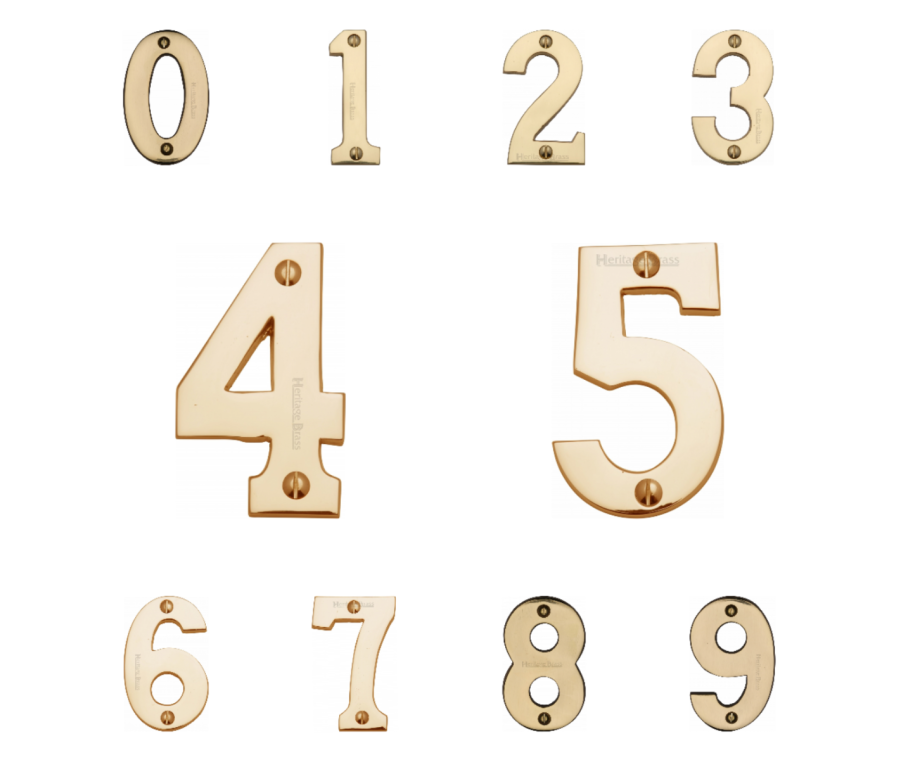 Heritage Brass Polished Brass 76mm Screw Fixing Numerals | C1566PB