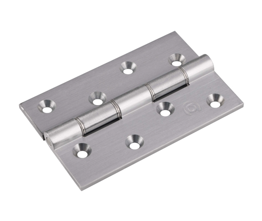Pair Satin Chrome 100mm Double Stainless Steel Washered Brass Butt Hinge | HDSSW5SC