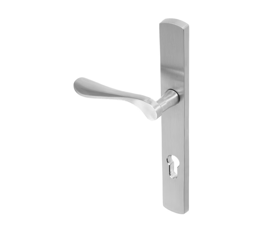 BLU Satin Stainless Steel Regent Right Hand Door Handle on 095 euro backplate | REG095-RH-SSS