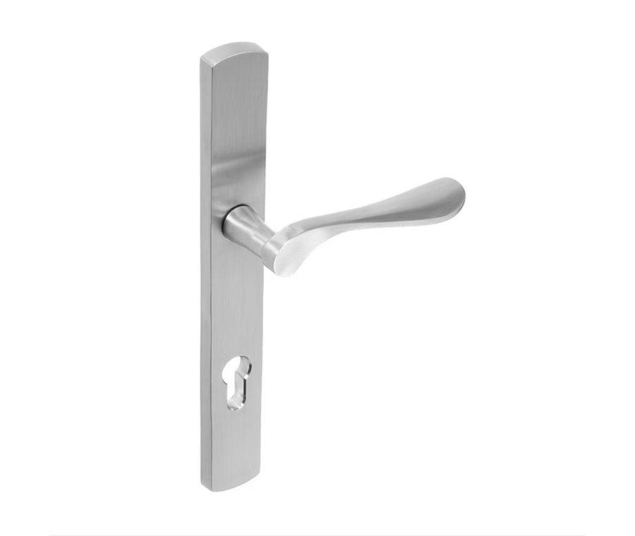 BLU Satin Stainless Steel Regent Left Hand Door Handle on 095 euro backplate | REG095-LH-SSS