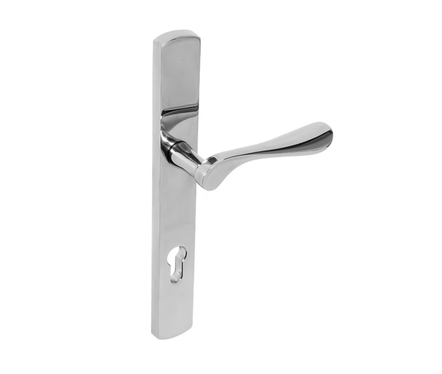 BLU Polished Stainless Steel Regent Left Hand Door Handle on 095 euro backplate | REG095-LH-PSS