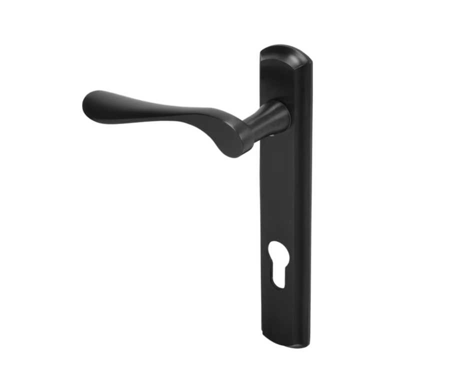 BLU Matt Black Regent Right Hand Door Handle on 092 euro backplate  |  REG092-RH-MBL