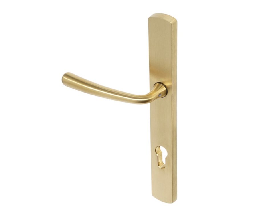 BLU Satin Brass Pera Multipoint Door Handle on 095 euro backplate  |  PER095-PSB