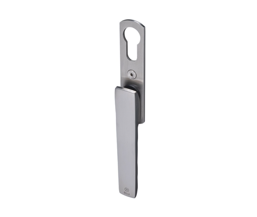 BLU Satin Stainless Steel Fold Door Flat Handle for euro cylinder  |  KM115-SSS