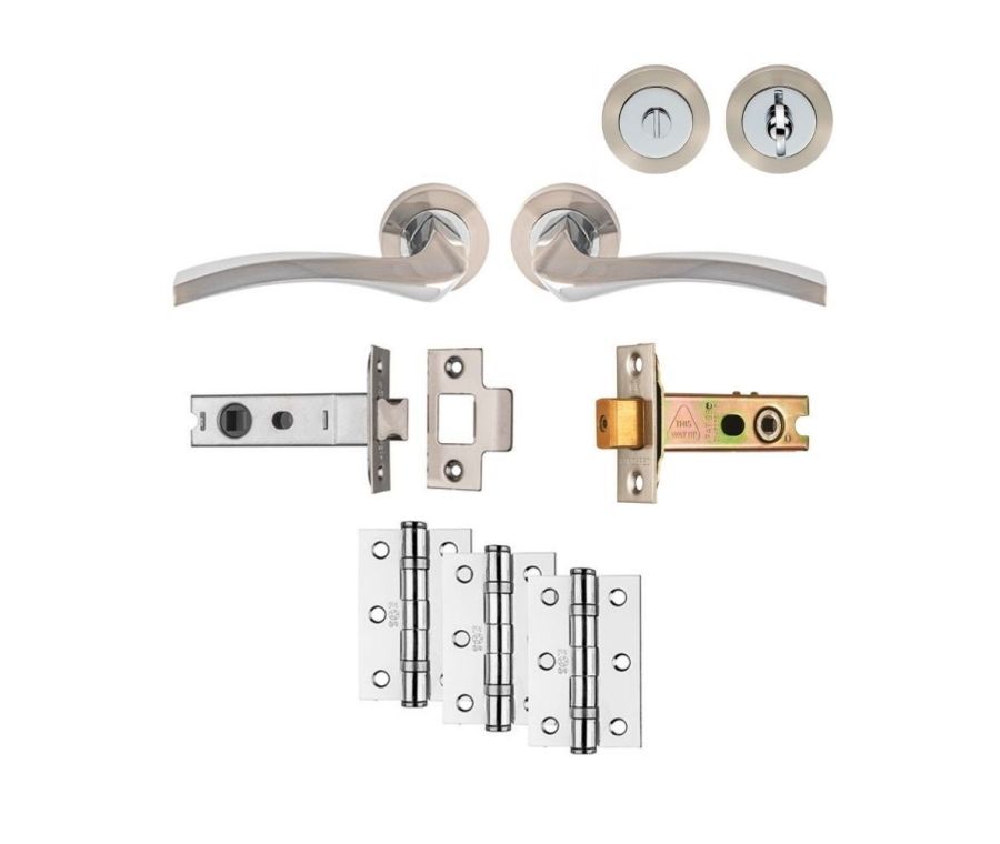 Satin Nickel / Polished Chrome Sines Bathroom Pack - Ultimate Door Pack