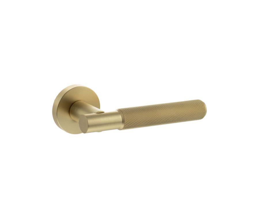 Set Satin Brass Rosarno Knurled Lever Handle | SPR170SB