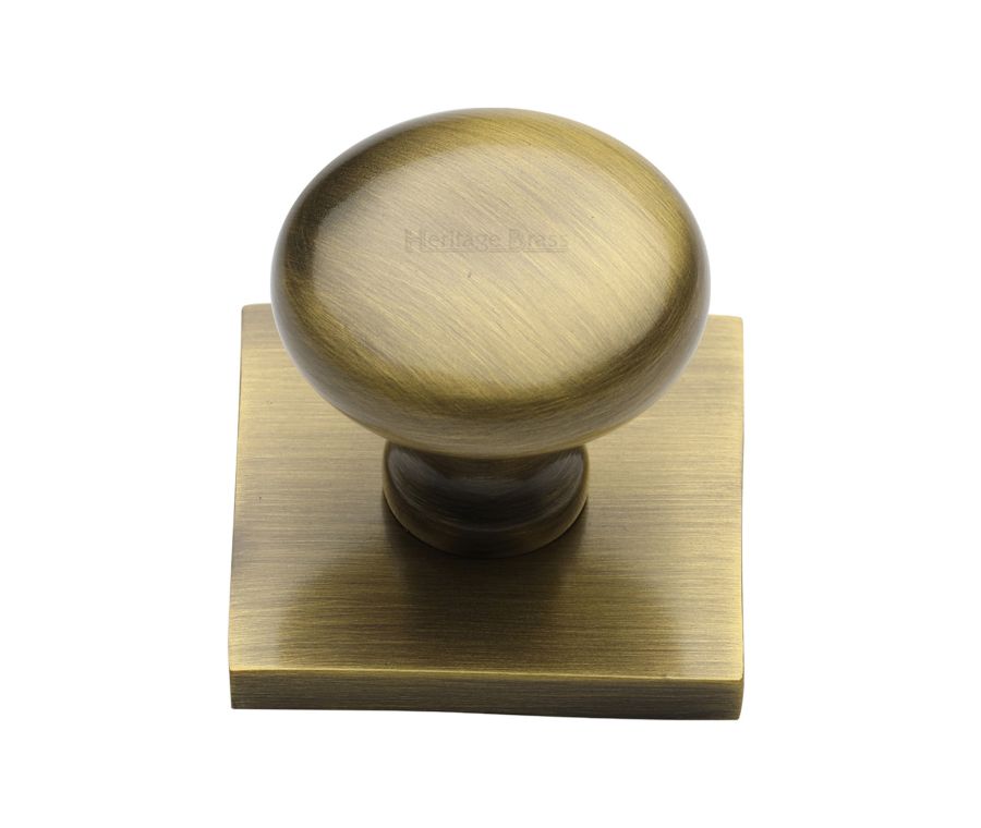 Heritage Brass Antique Brass Victorian Round Cabinet Knob with Square Backplate 32mm