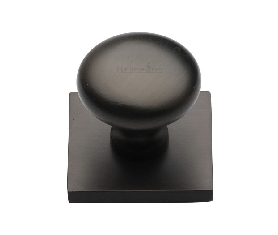Heritage Brass Matt Bronze Victorian Round Cabinet Knob with Square Backplate 32mm