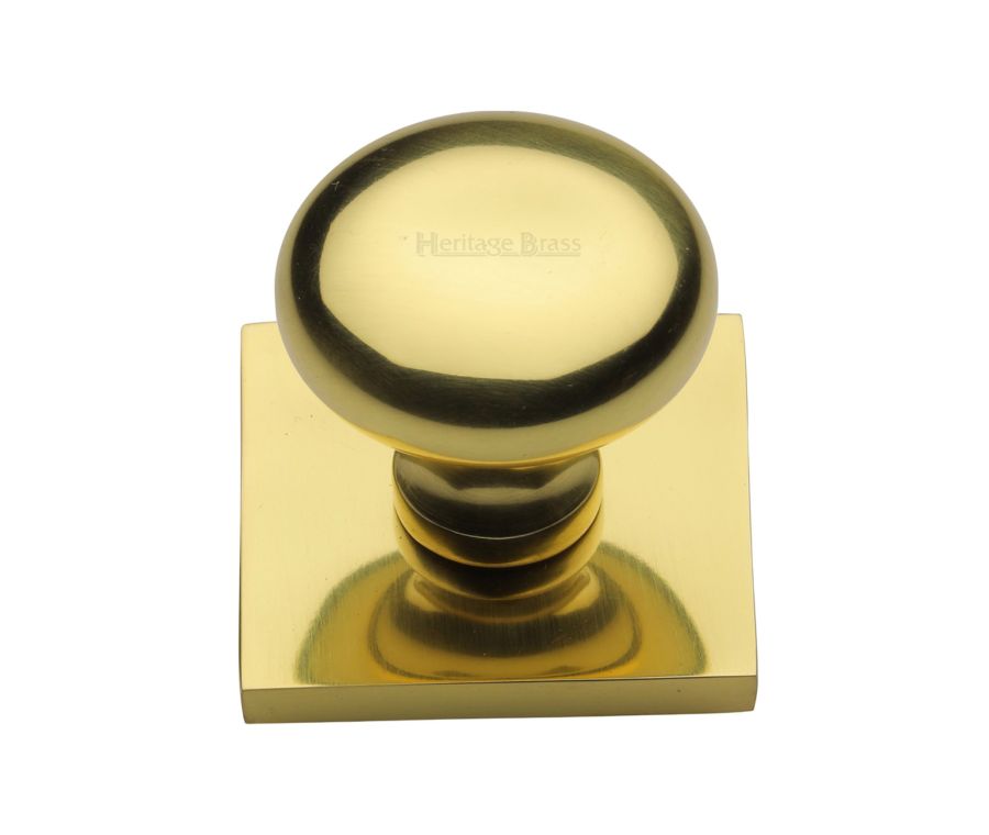 Heritage Brass Polished Brass Victorian Round Cabinet Knob with Square Backplate 32mm