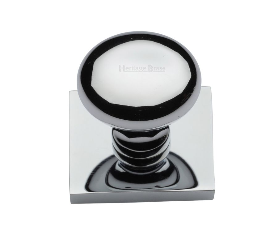 Heritage Brass Polished Chrome Victorian Round Cabinet Knob with Square Backplate 32mm