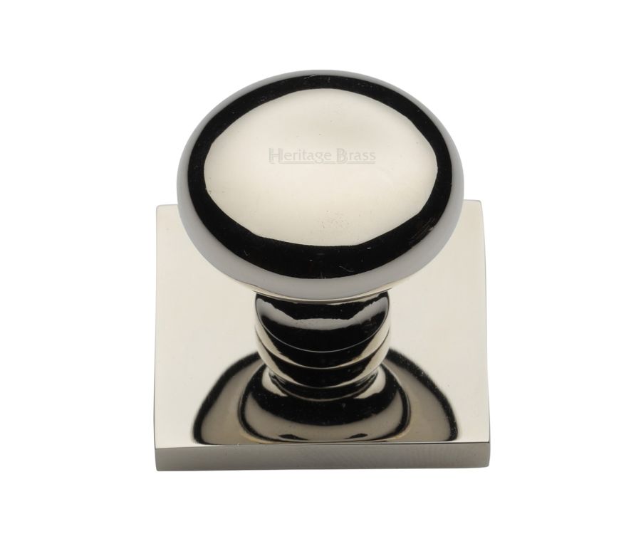 Heritage Brass Polished Nickel Finish Victorian Round Cabinet Knob with Square Backplate 32mm