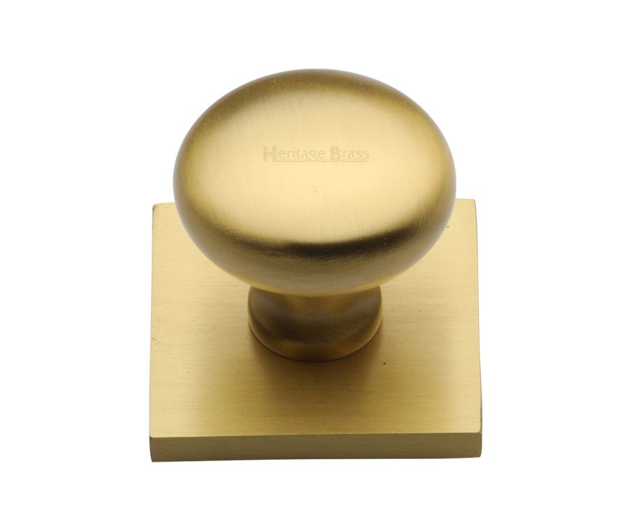 Heritage Brass Satin Brass Victorian Round Cabinet Knob with Square Backplate 32mm