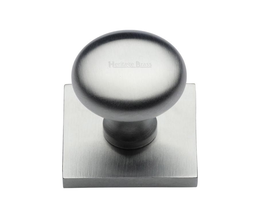 Heritage Brass Satin Chrome Victorian Round Cabinet Knob with Square Backplate 32mm