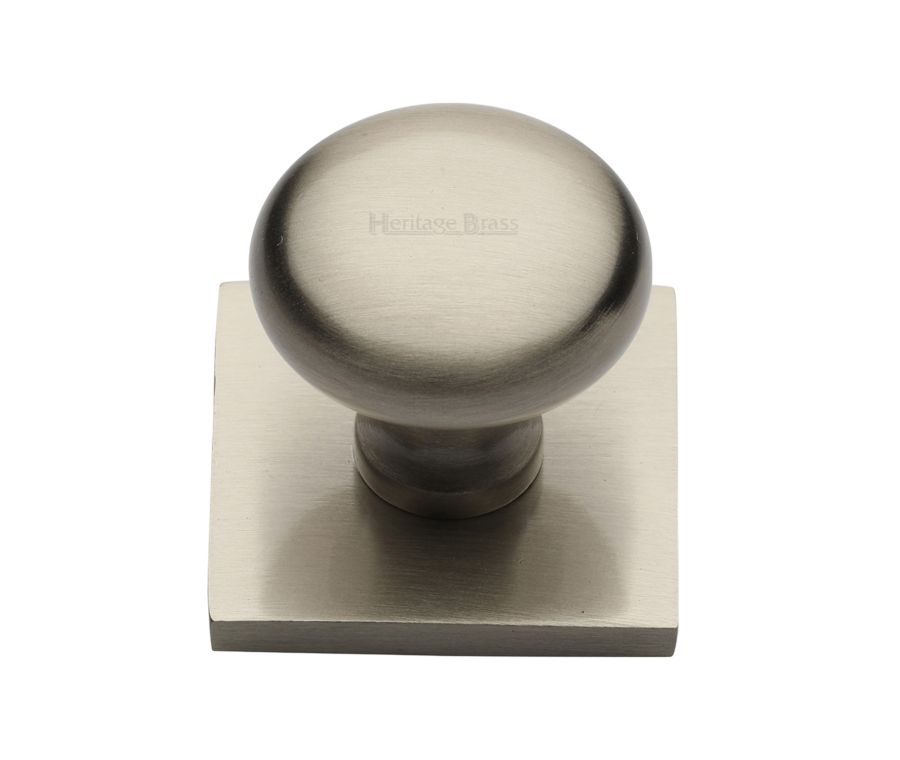 Heritage Brass Satin Nickel Victorian Round Cabinet Knob with Square Backplate 32mm