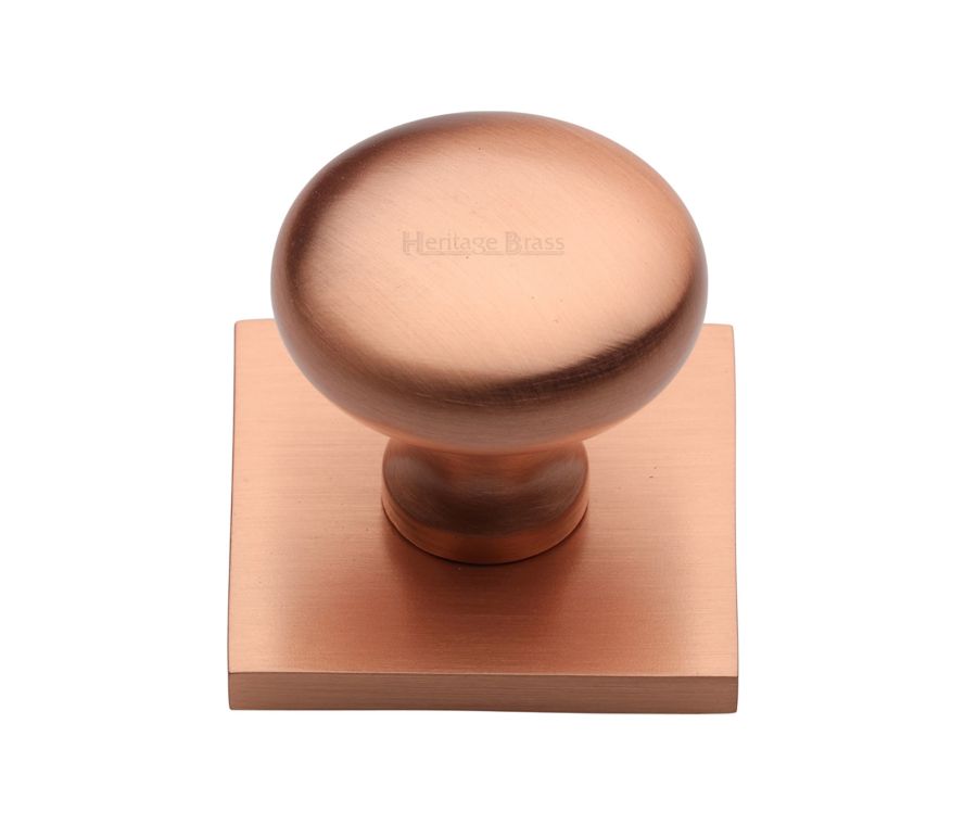 Heritage Brass Satin Rose Gold Victorian Round Cabinet Knob with Square Backplate 32mm