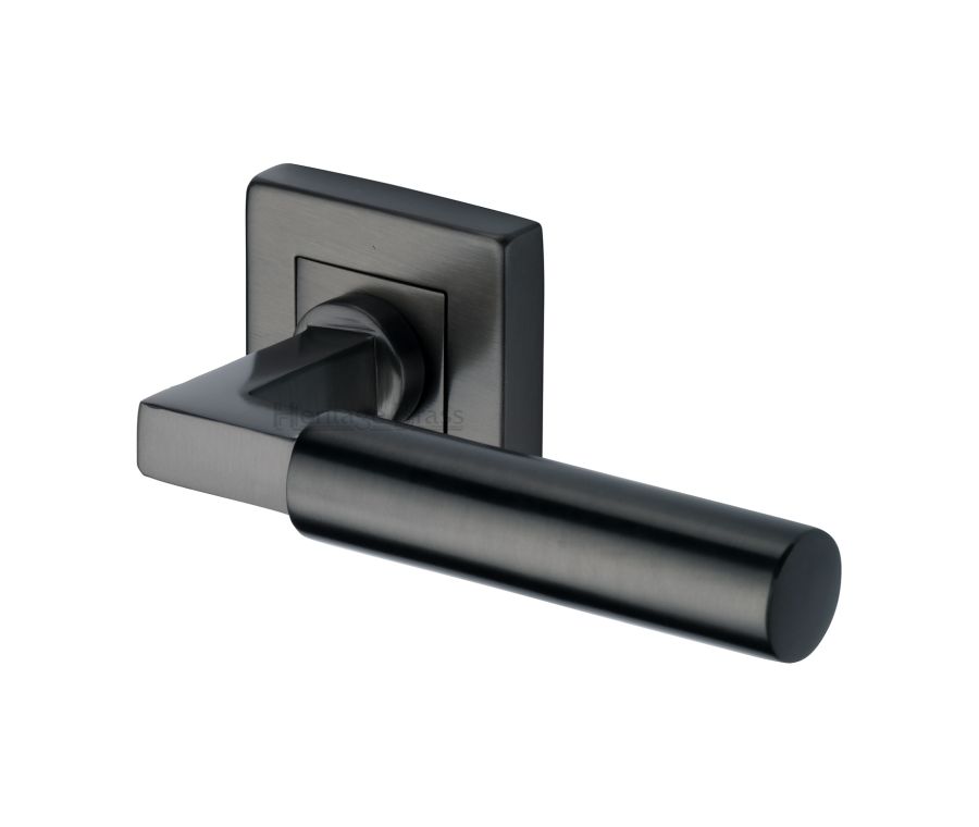 Matt Black Bauhaus Sq Door Handle on Square Rose