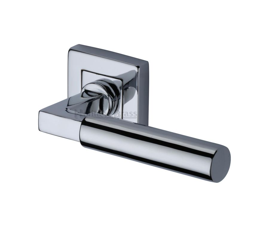 Polished Chrome Bauhaus Sq Door Handle on Square Rose