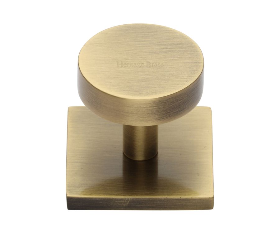 Heritage Brass Antique Brass Disc Cabinet Knob With Square Backplate 32mm