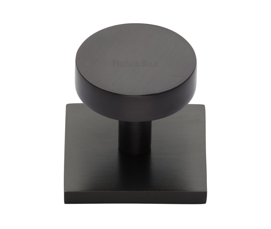 Heritage Brass Matt Bronze Disc Cabinet Knob With Square Backplate 32mm