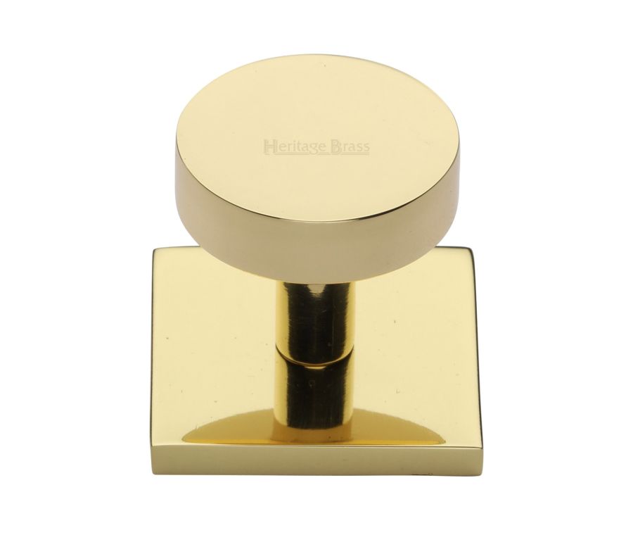 Heritage Brass Polished Brass Disc Cabinet Knob With Square Backplate 32mm