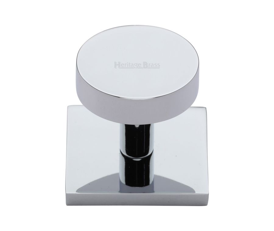 Heritage Brass Polished Chrome Disc Cabinet Knob With Square Backplate 32mm