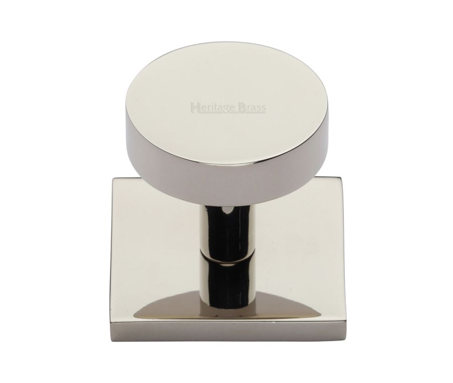 Heritage Brass Polished Nickel Finish Disc Cabinet Knob With Square Backplate 32mm