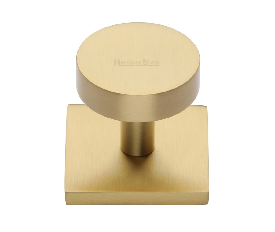 Heritage Brass Satin Brass Disc Cabinet Knob With Square Backplate 32mm