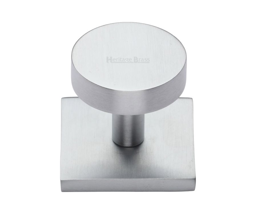 Heritage Brass Satin Chrome Disc Cabinet Knob With Square Backplate 32mm