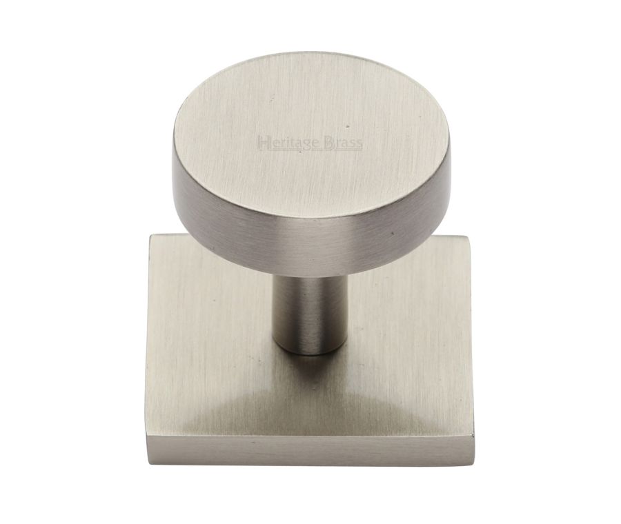 Heritage Brass Satin Nickel Disc Cabinet Knob With Square Backplate 32mm