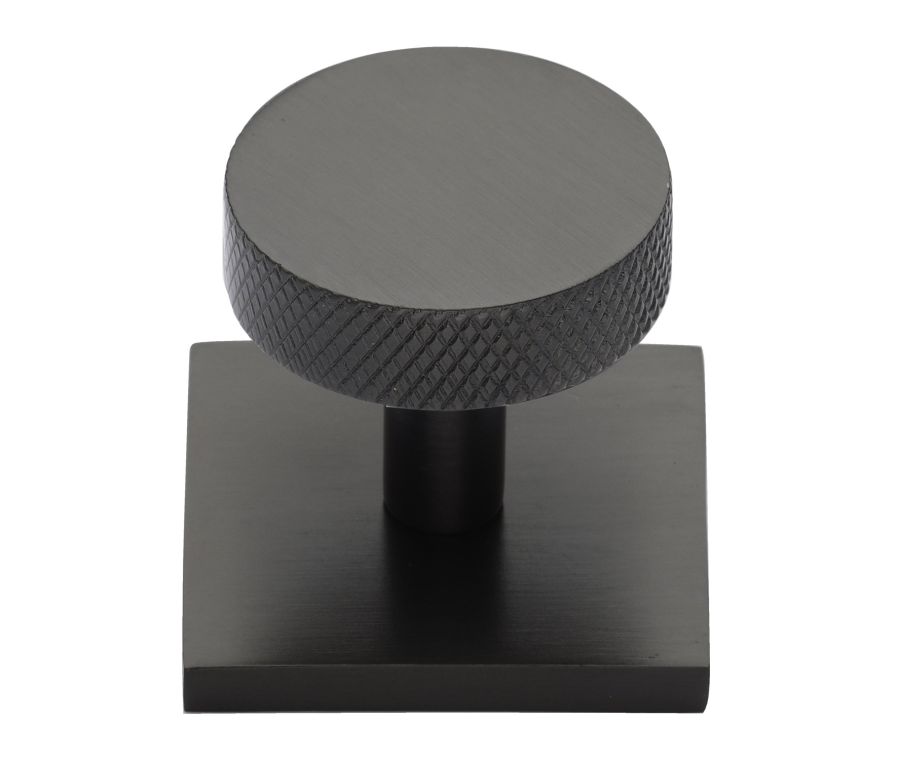 Heritage Brass Matt Bronze Knurled Disc Cabinet Knob with Square Backplate 32mm