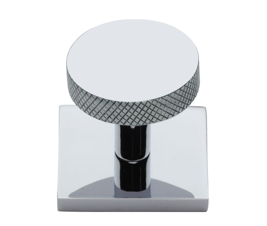 Heritage Brass Polished Chrome Knurled Disc Cabinet Knob with Square Backplate 32mm