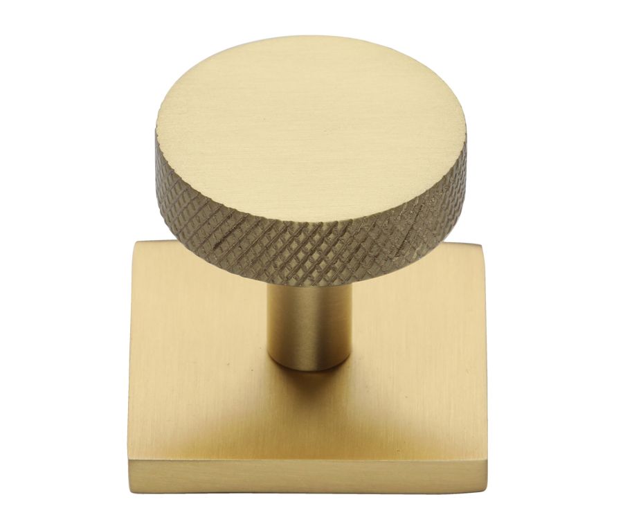 Heritage Brass Satin Brass Knurled Disc Cabinet Knob with Square Backplate 32mm