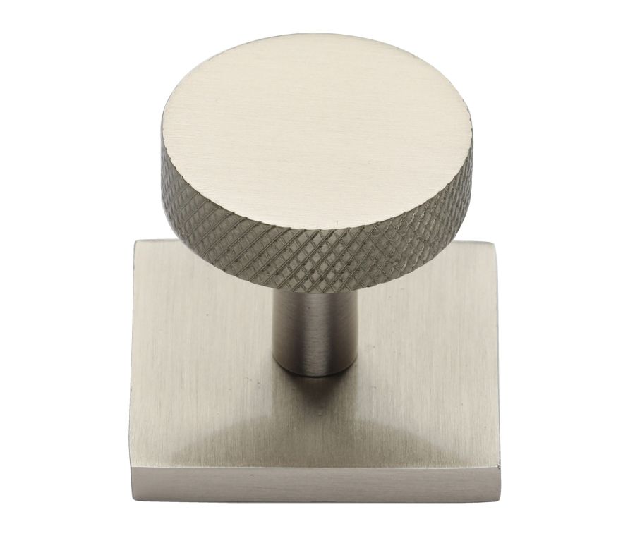Heritage Brass Satin Nickel Knurled Disc Cabinet Knob with Square Backplate 32mm