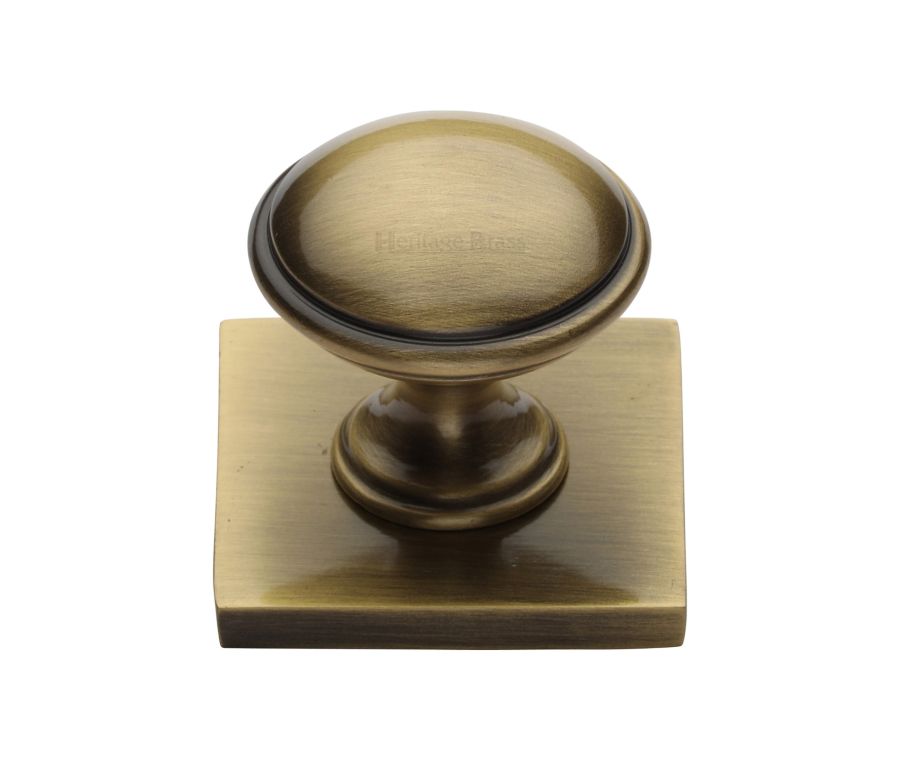 Heritage Brass Antique Brass Domed Cabinet Knob with Square Backplate 32mm