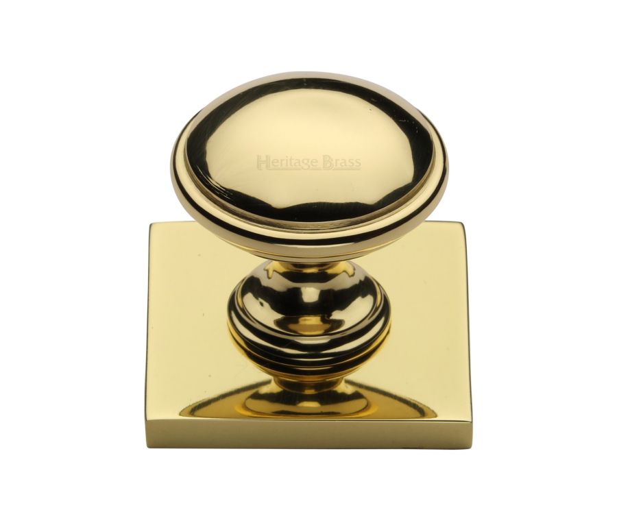 Heritage Brass Polished Brass Domed Cabinet Knob with Square Backplate 32mm