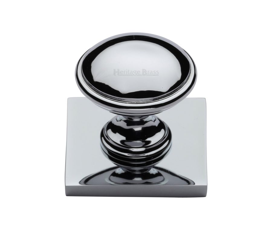 Heritage Brass Polished Chrome Domed Cabinet Knob with Square Backplate 32mm