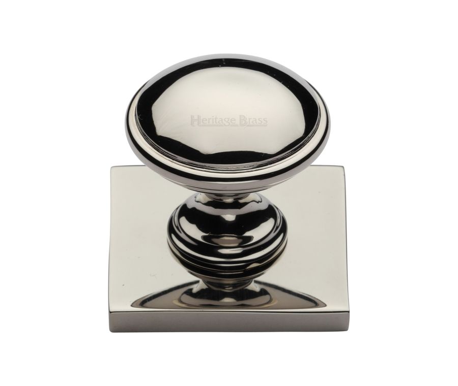 Heritage Brass Polished Nickel Finish Domed Cabinet Knob with Square Backplate 32mm
