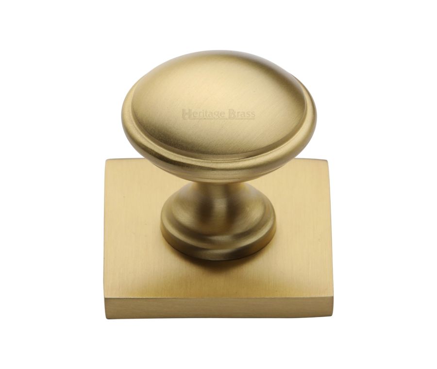 Heritage Brass Satin Brass Domed Cabinet Knob with Square Backplate 32mm