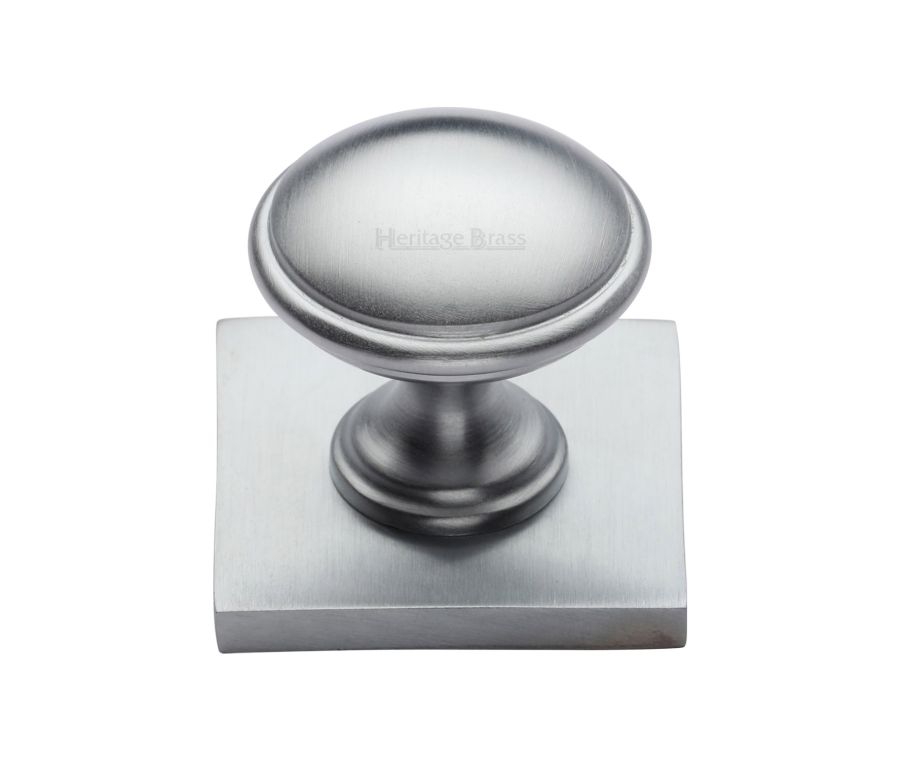 Heritage Brass Satin Chrome Domed Cabinet Knob with Square Backplate 32mm